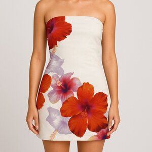 Vince Camuto Floral Print Strapless Dress Party Cocktail White Red Size 2‎